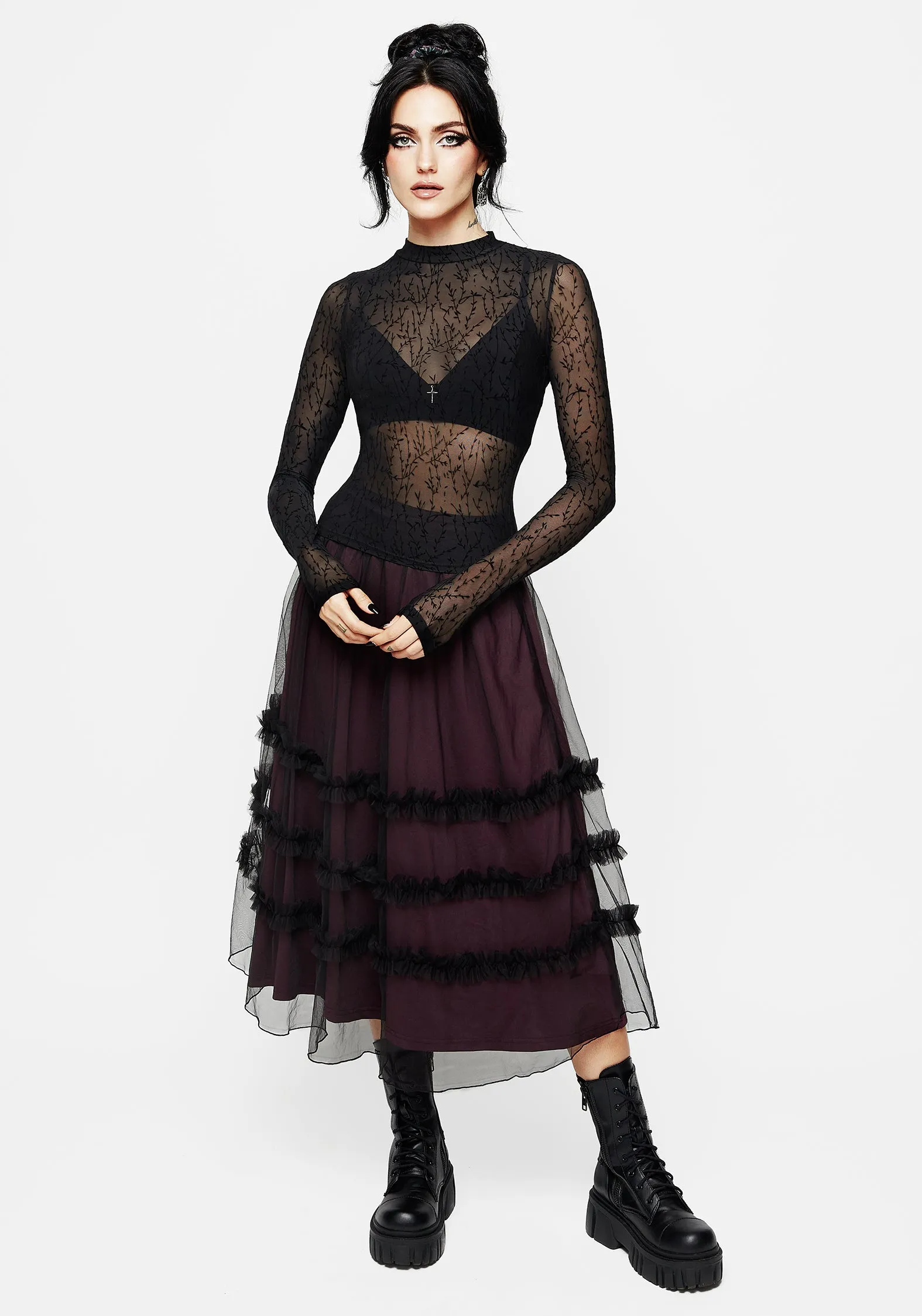 Bouquet Floral Flocked Velour Mesh Top sold by Disturbia product image thumbnail 4