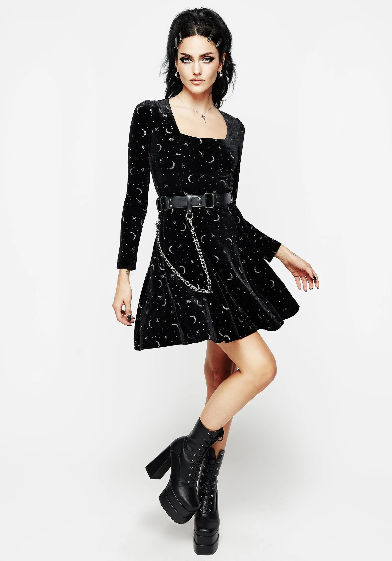 Constellation Glitter Print Velour Mini Dress sold by Disturbia product image thumbnail 4