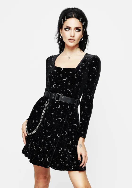 Constellation Glitter Print Velour Mini Dress sold by Disturbia