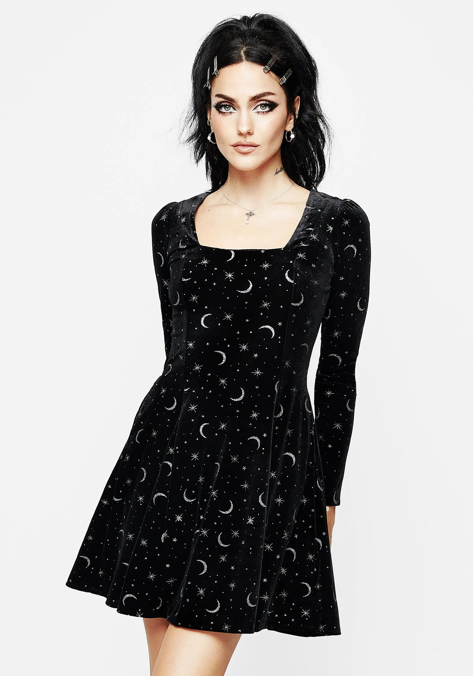 Constellation Glitter Print Velour Mini Dress sold by Disturbia product image thumbnail 5