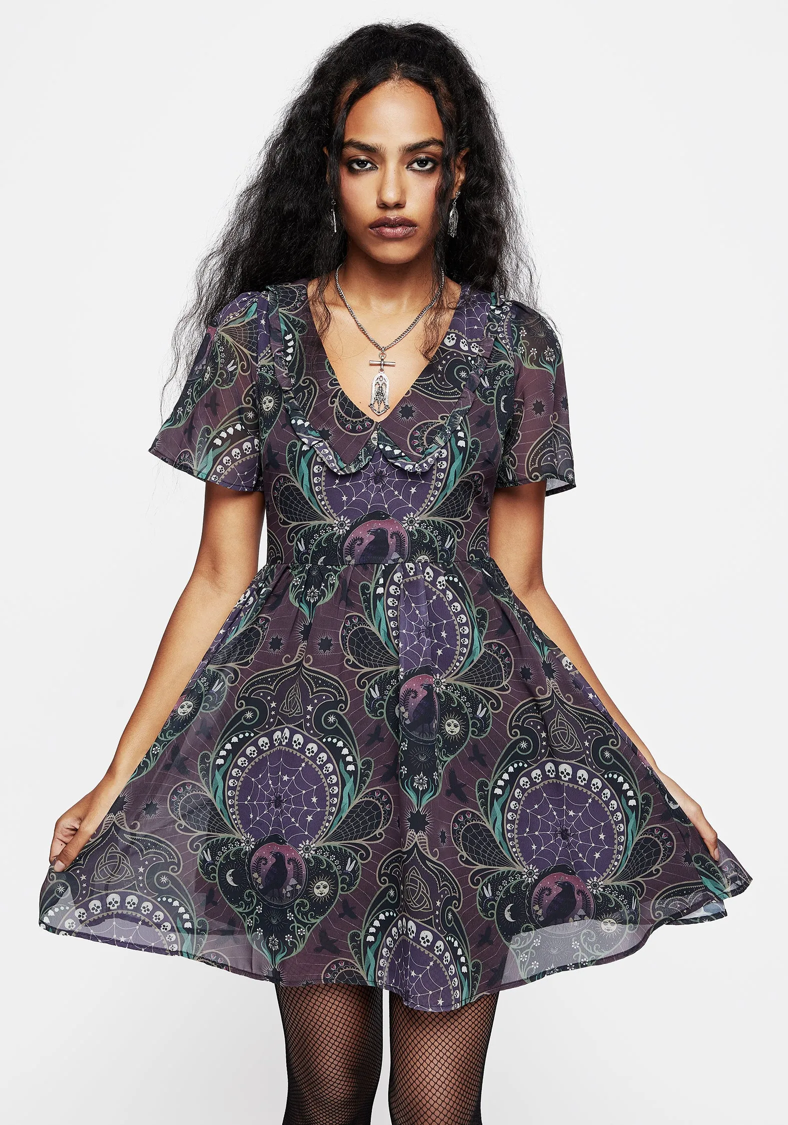 Clarette Chiffon Frill Collar Mini Shirt Dress sold by Disturbia product image thumbnail 5