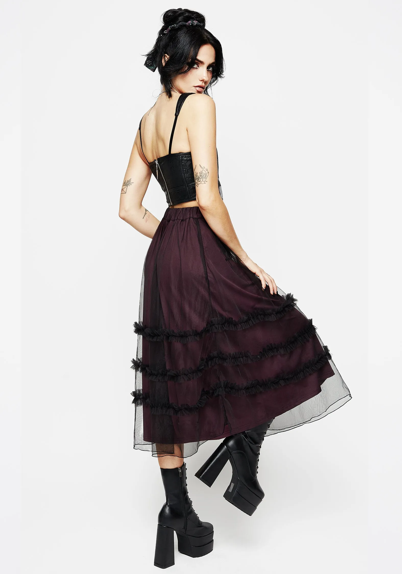 Wanderer Contrast Lining Tiered Midi Skirt sold by Disturbia product image thumbnail 3