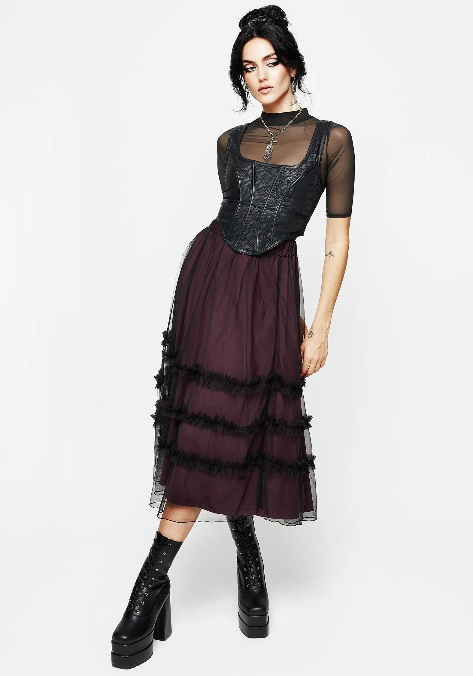 Wanderer Contrast Lining Tiered Midi Skirt sold by Disturbia product image thumbnail 5