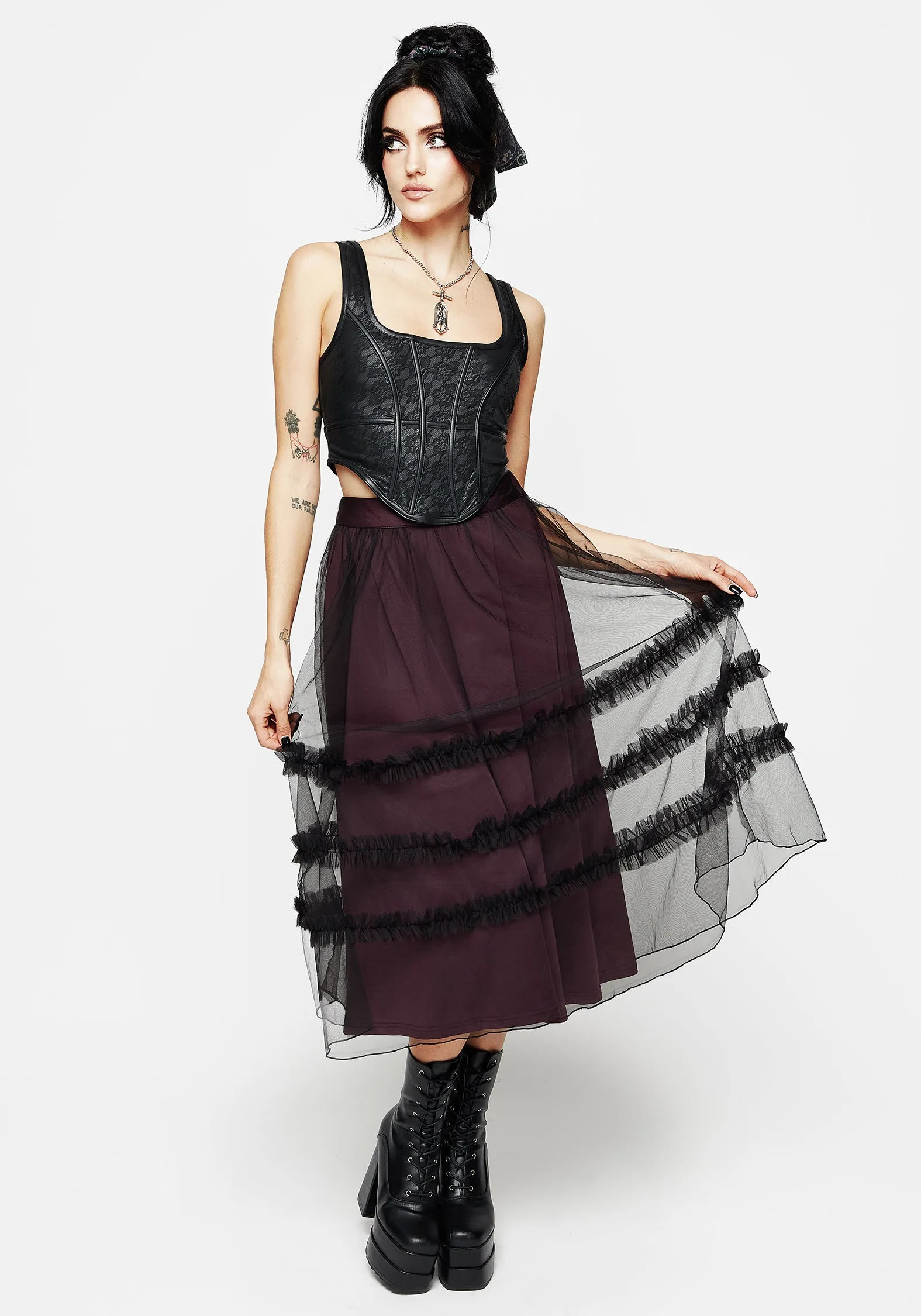 Wanderer Contrast Lining Tiered Midi Skirt sold by Disturbia product image thumbnail 4