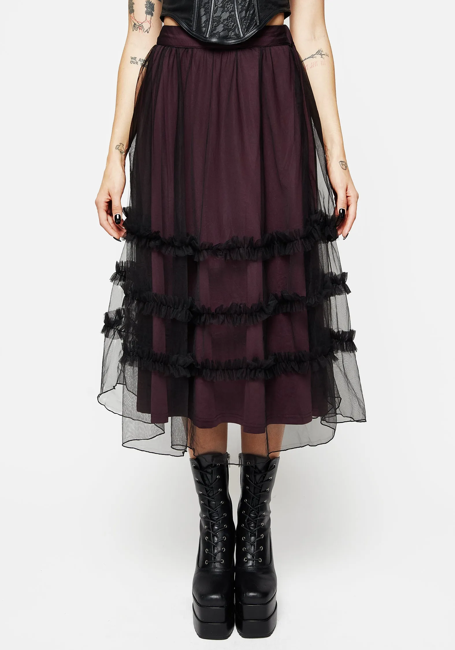 Wanderer Contrast Lining Tiered Midi Skirt sold by Disturbia