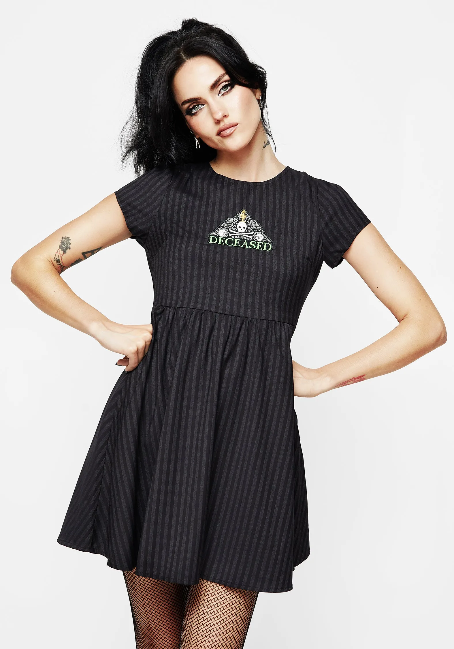 Deceased Embroidered Striped Mini Skater Dress sold by Disturbia product image thumbnail 5