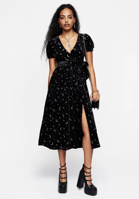 Constellation Glitter Print Velour Midi Wrap Dress sold by Disturbia