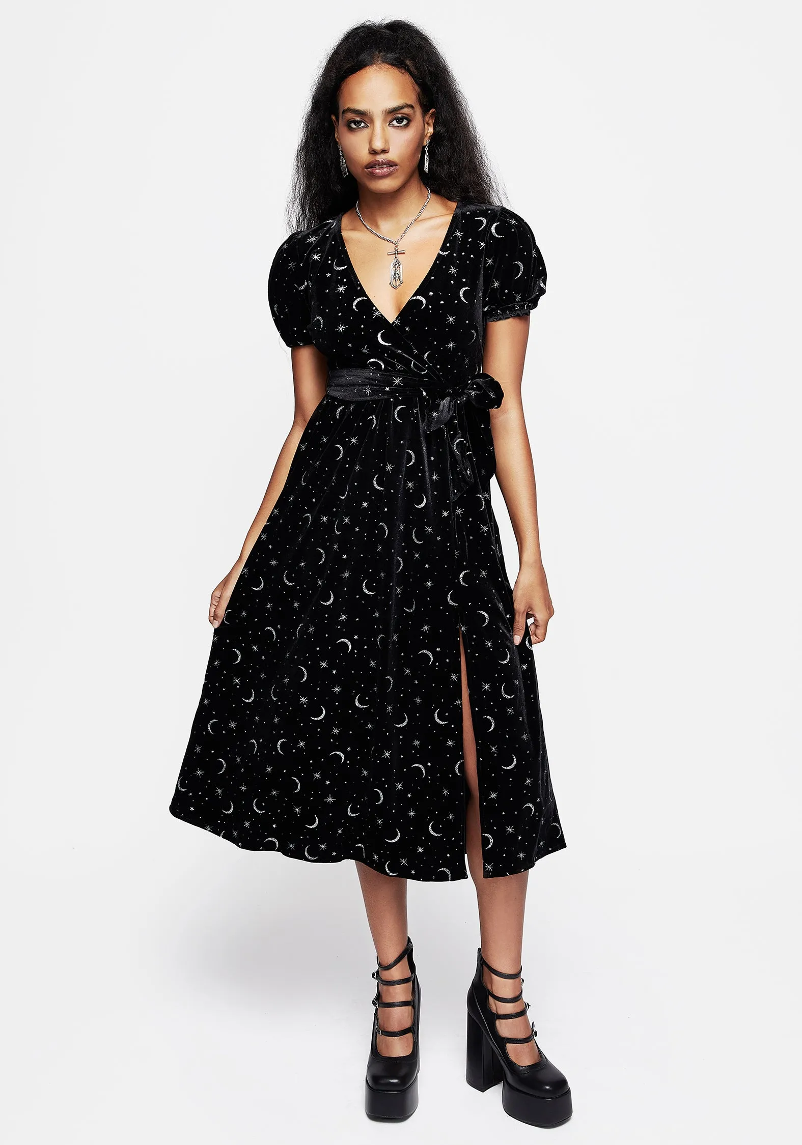 Constellation Glitter Print Velour Midi Wrap Dress sold by Disturbia product image thumbnail 5
