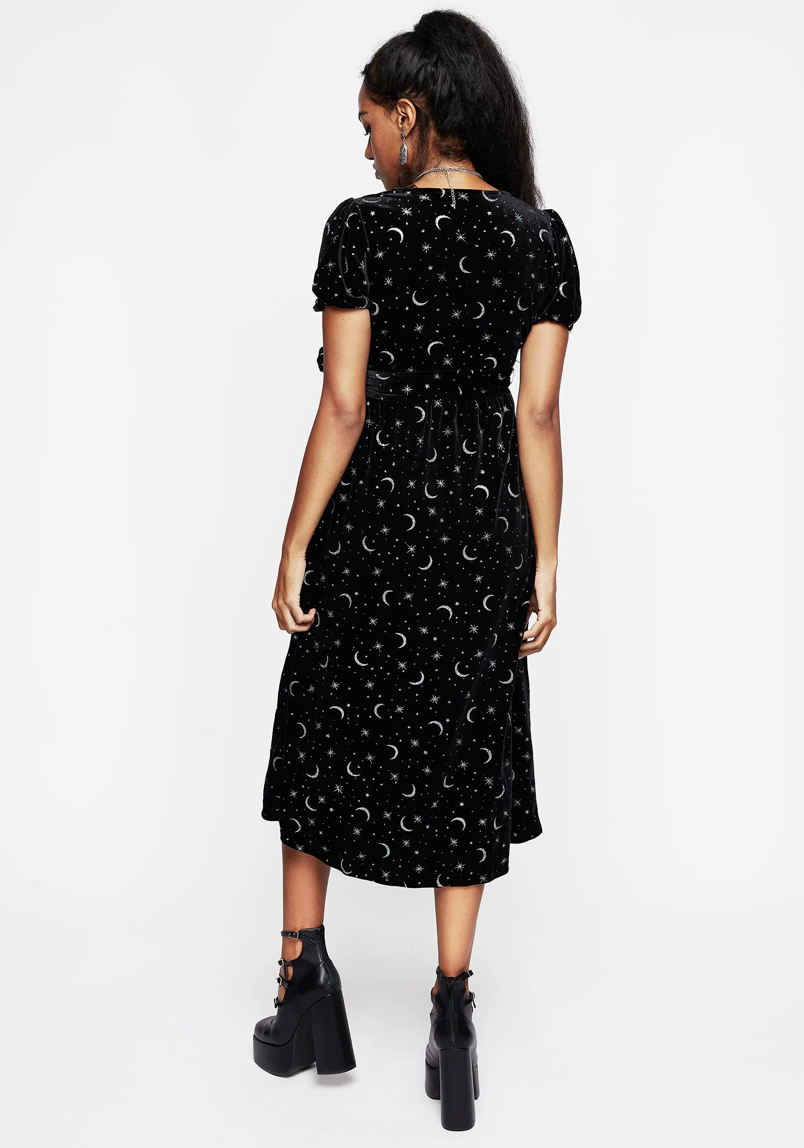 Constellation Glitter Print Velour Midi Wrap Dress sold by Disturbia product image thumbnail 3