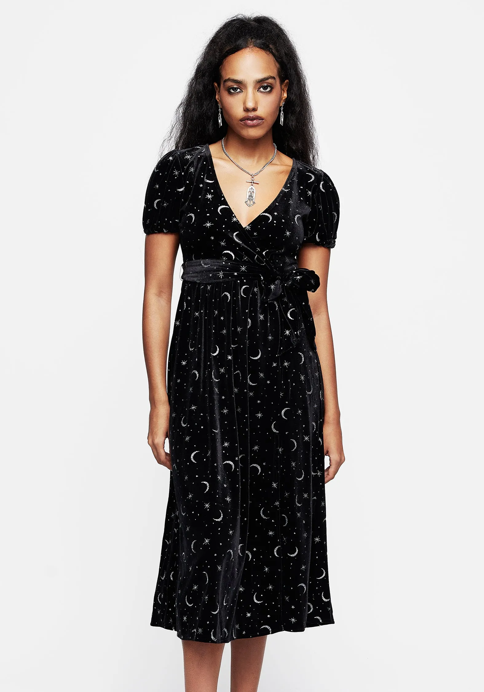 Constellation Glitter Print Velour Midi Wrap Dress sold by Disturbia product image thumbnail 4