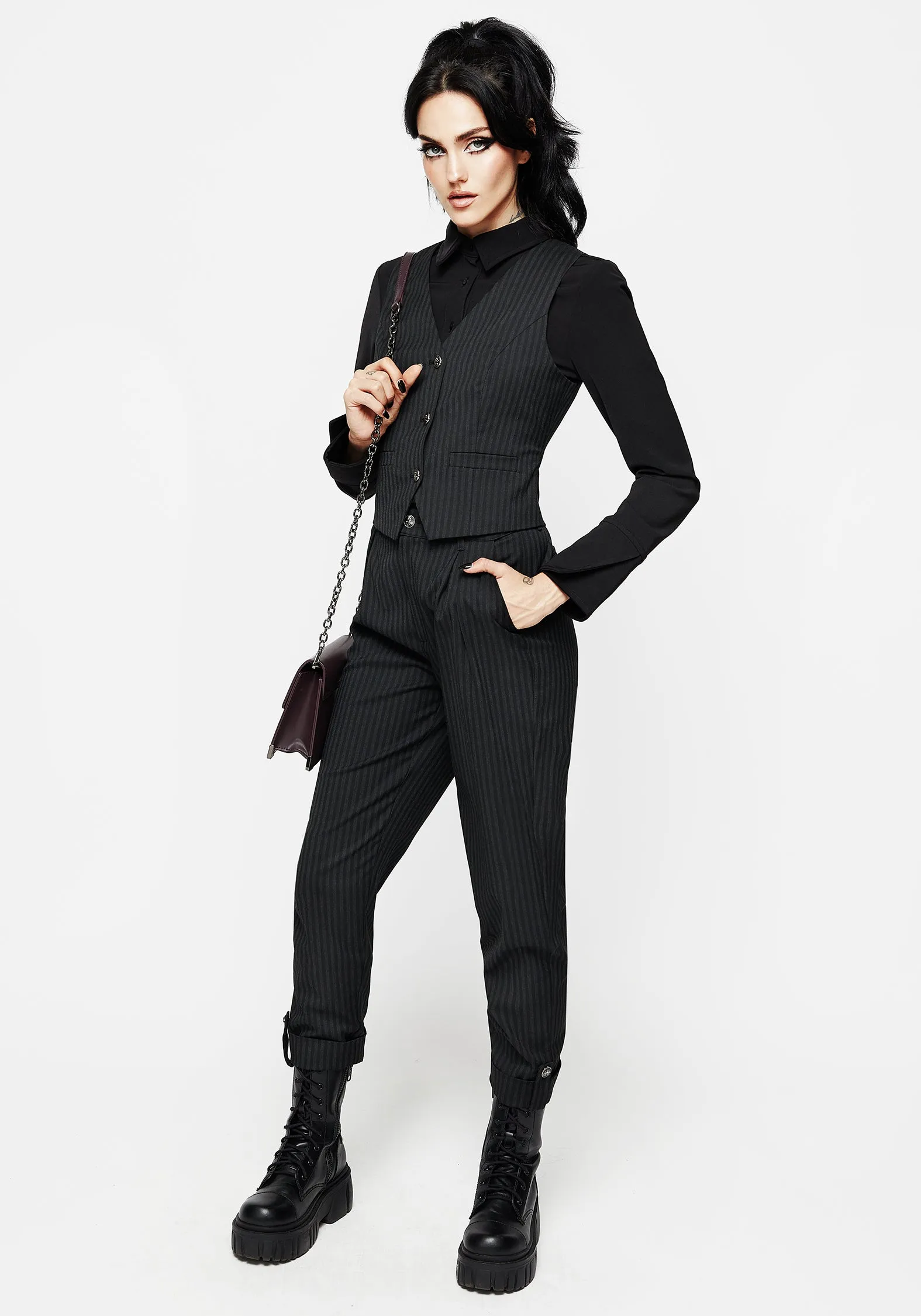 Nevermore Pinstripe Tailored Waistcoat sold by Disturbia product image thumbnail 4