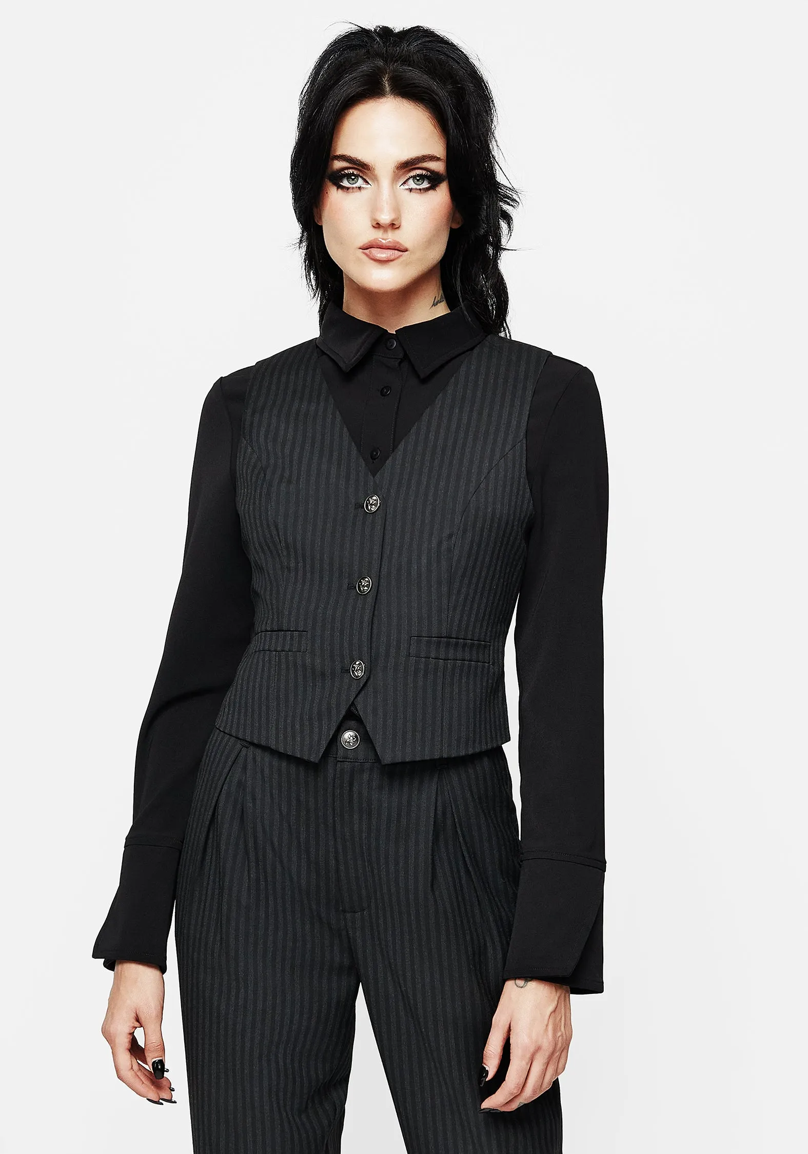Nevermore Pinstripe Tailored Waistcoat sold by Disturbia