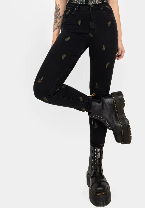 Osmunda Fern Embroidered Denim Skinny Jeans sold by Disturbia