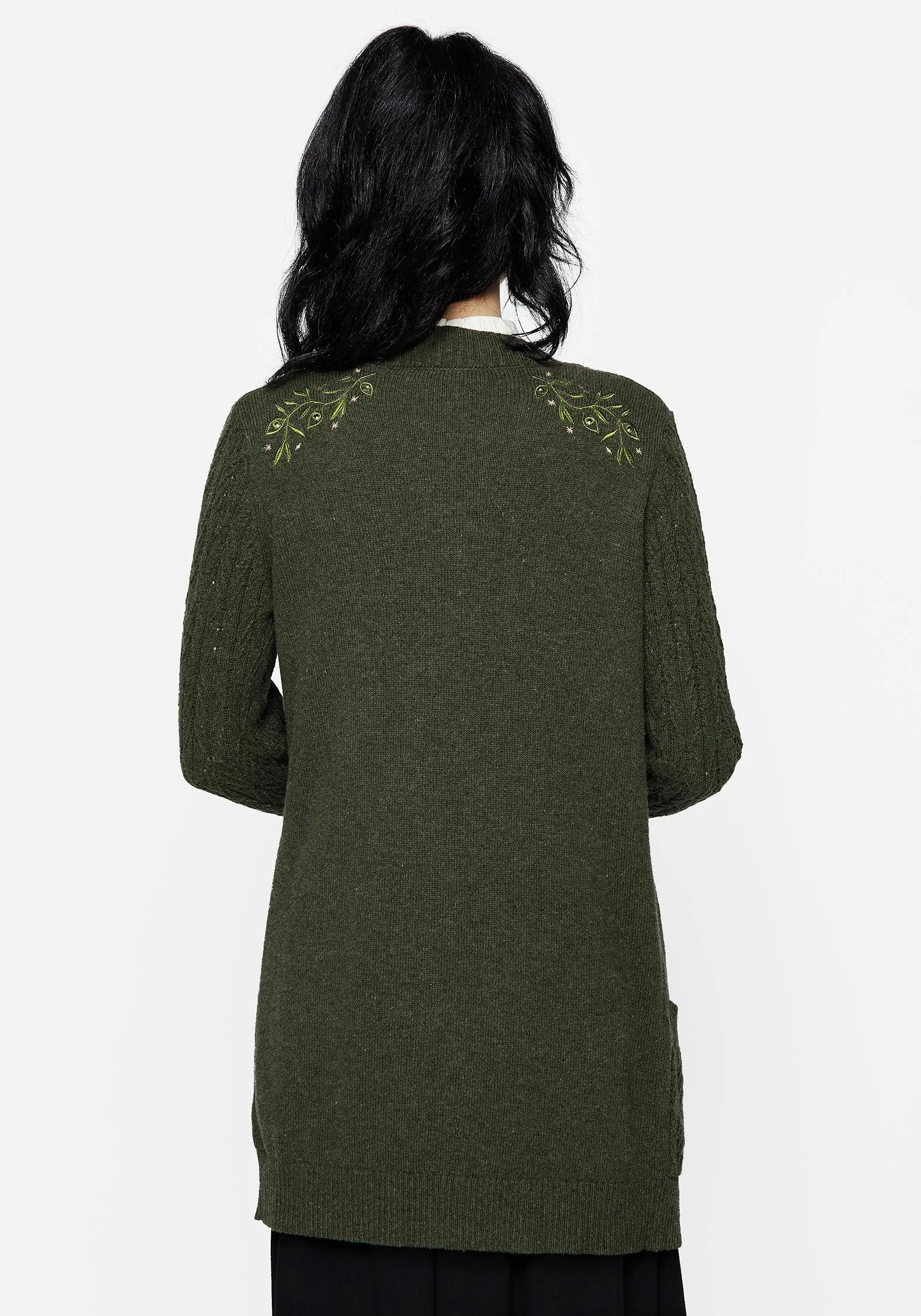 Swamplife Embroidered Cable Knit Longline Cardigan sold by Disturbia product image thumbnail 3