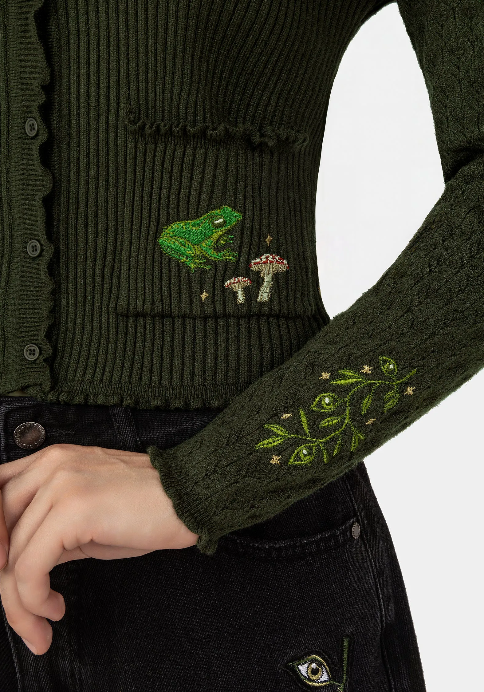 Swamplife Embroidered Pointelle Knit Crop Cardigan sold by Disturbia product image thumbnail 2