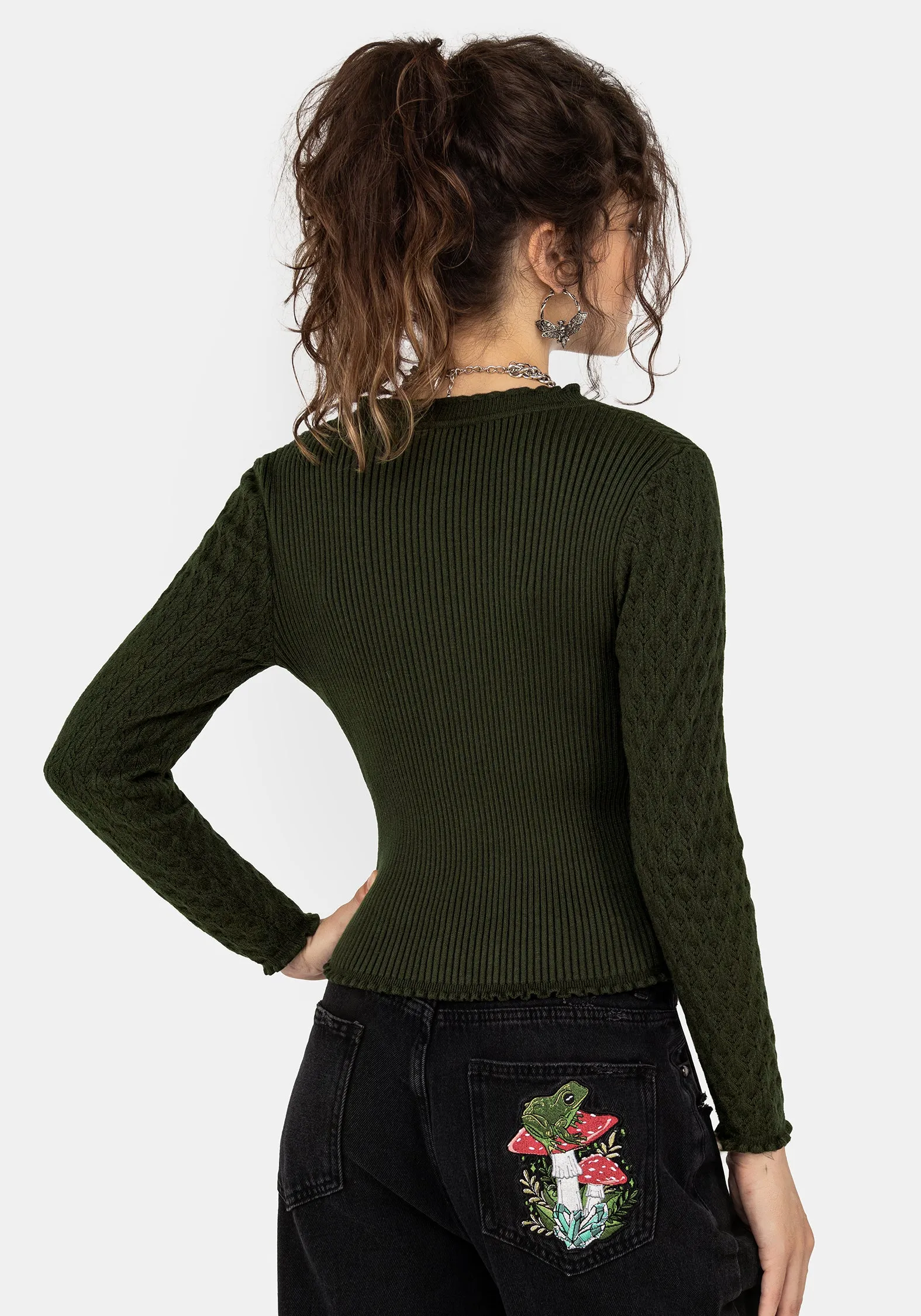 Swamplife Embroidered Pointelle Knit Crop Cardigan sold by Disturbia product image thumbnail 3