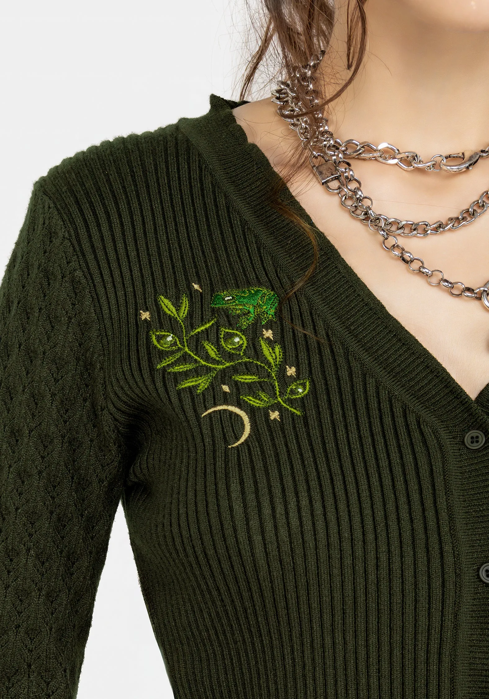 Swamplife Embroidered Pointelle Knit Crop Cardigan sold by Disturbia product image thumbnail 5