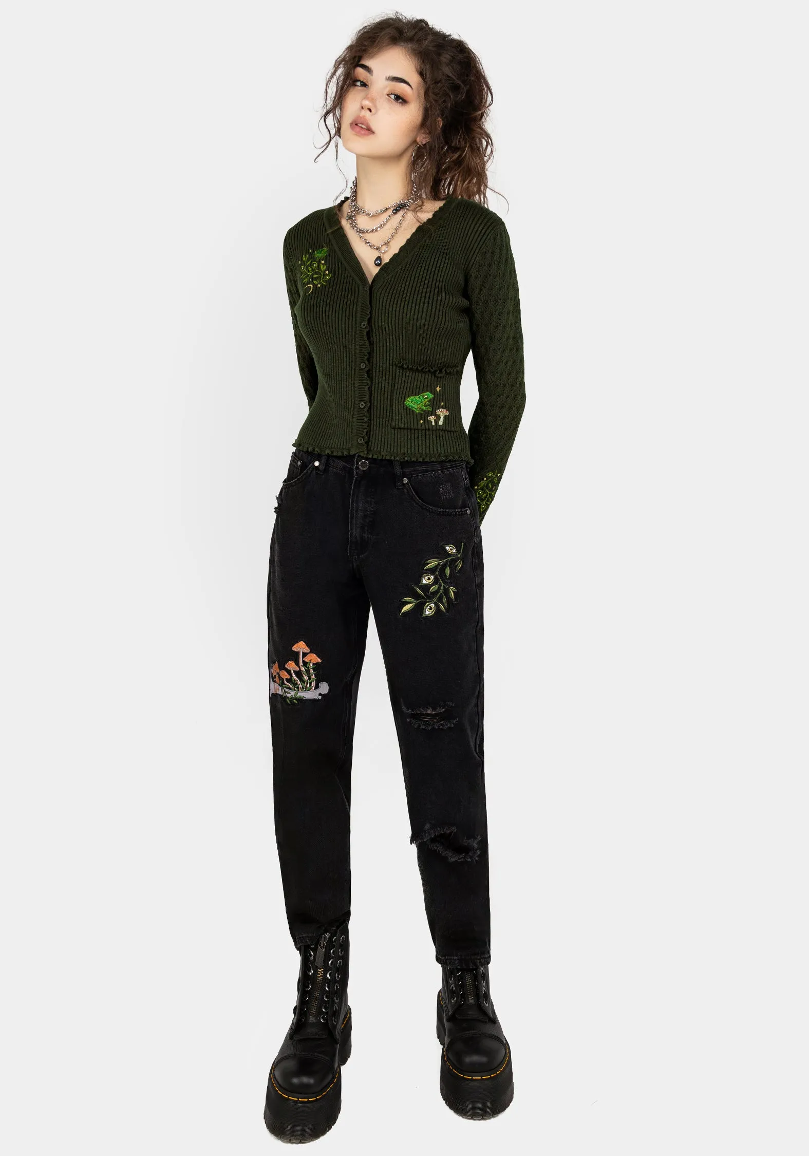 Swamplife Embroidered Pointelle Knit Crop Cardigan sold by Disturbia product image thumbnail 4