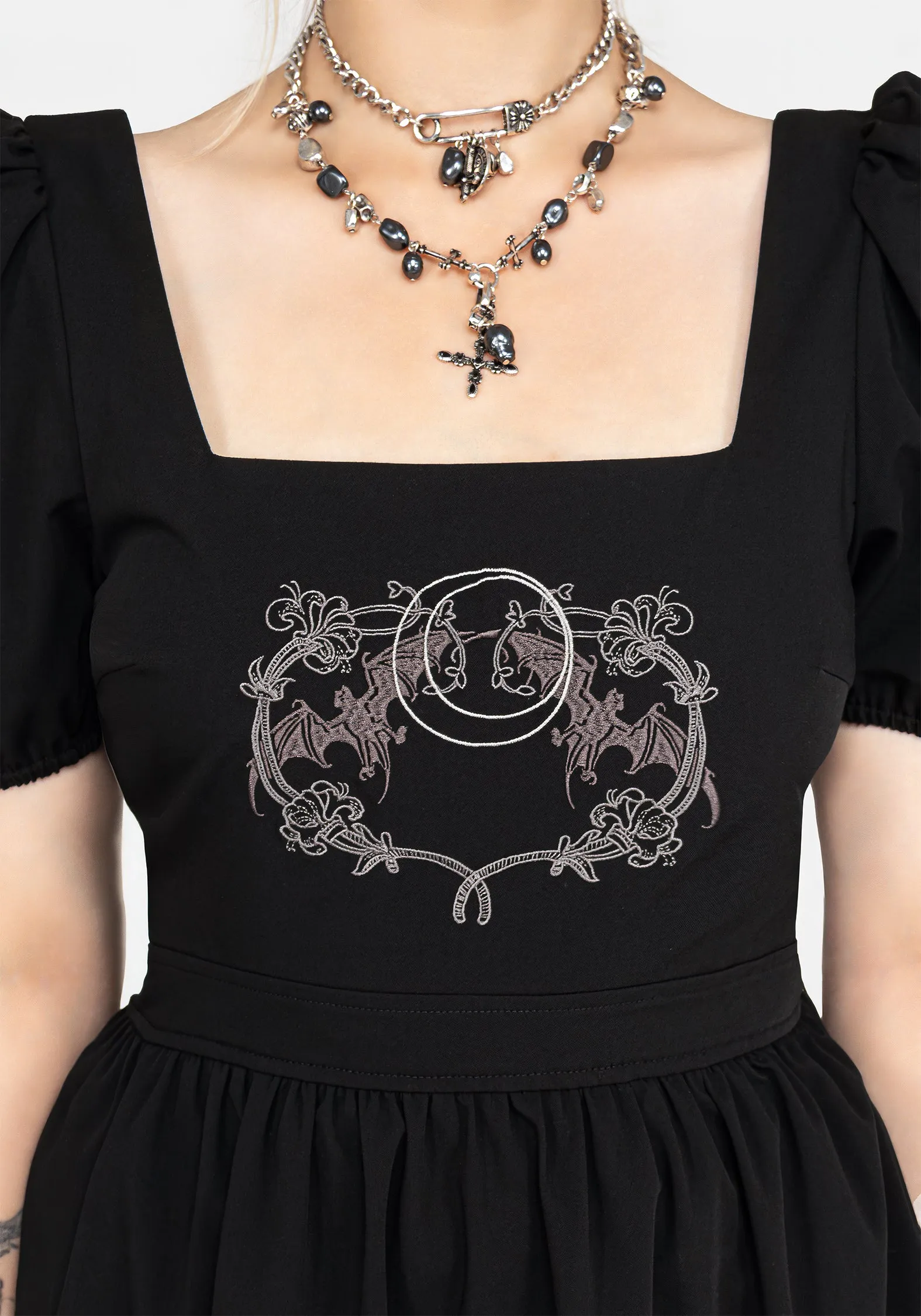Vampyrum Bat Embroidered Puff Sleeve Mini Dress sold by Disturbia product image thumbnail 2
