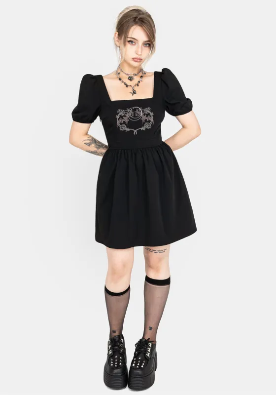 Vampyrum Bat Embroidered Puff Sleeve Mini Dress sold by Disturbia