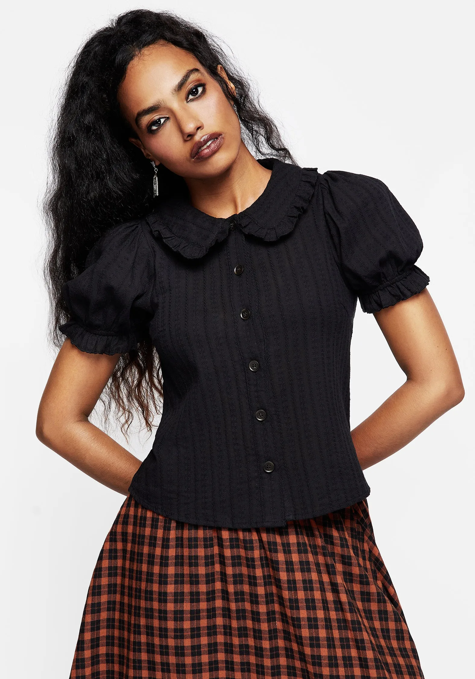 Menagerie Textured Button Up Blouse Top sold by Disturbia