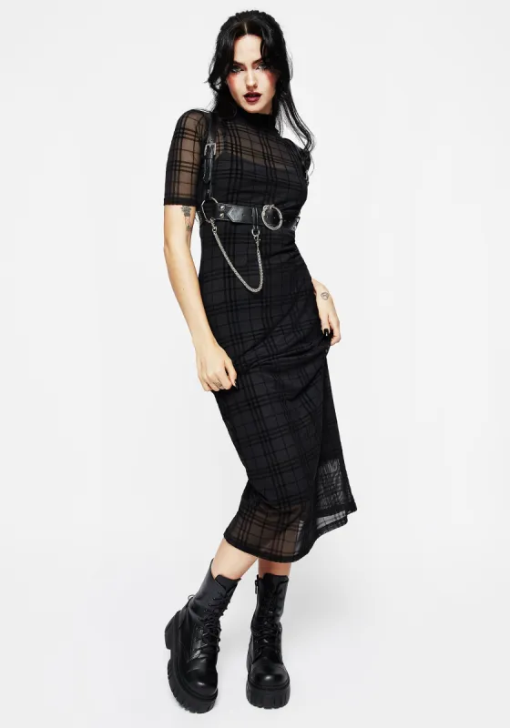 Buffy Flocked Velour Check Mesh Bodycon Midaxi Dress sold by Disturbia