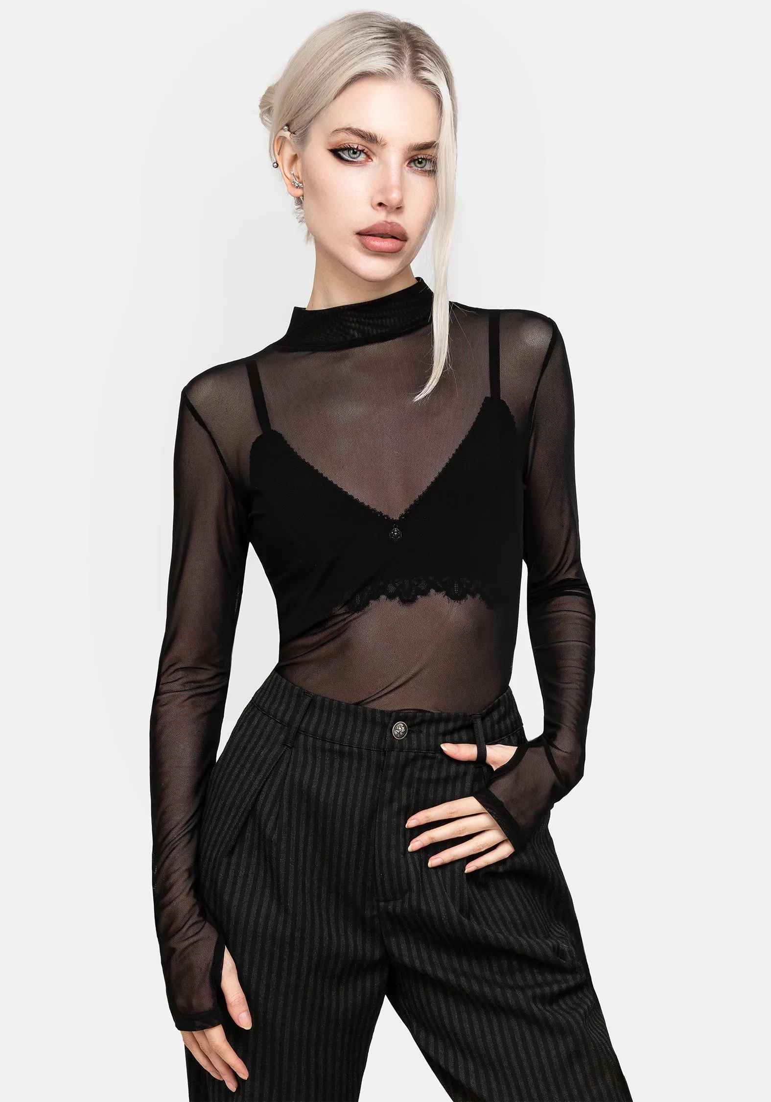 Necrosis High Neck Long Sleeve Mesh Top sold by Disturbia