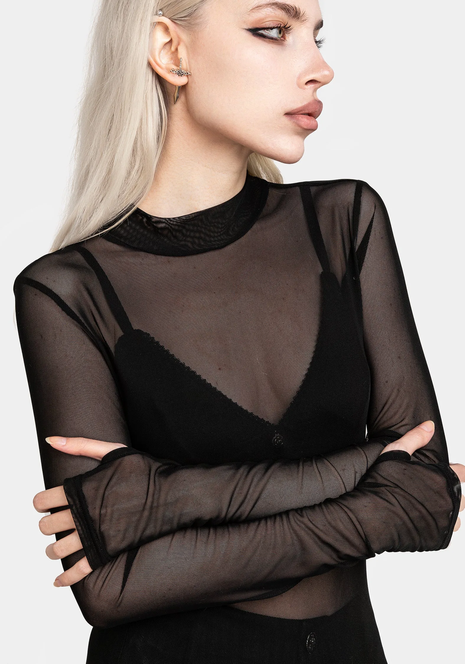 Necrosis High Neck Long Sleeve Mesh Top sold by Disturbia product image thumbnail 2