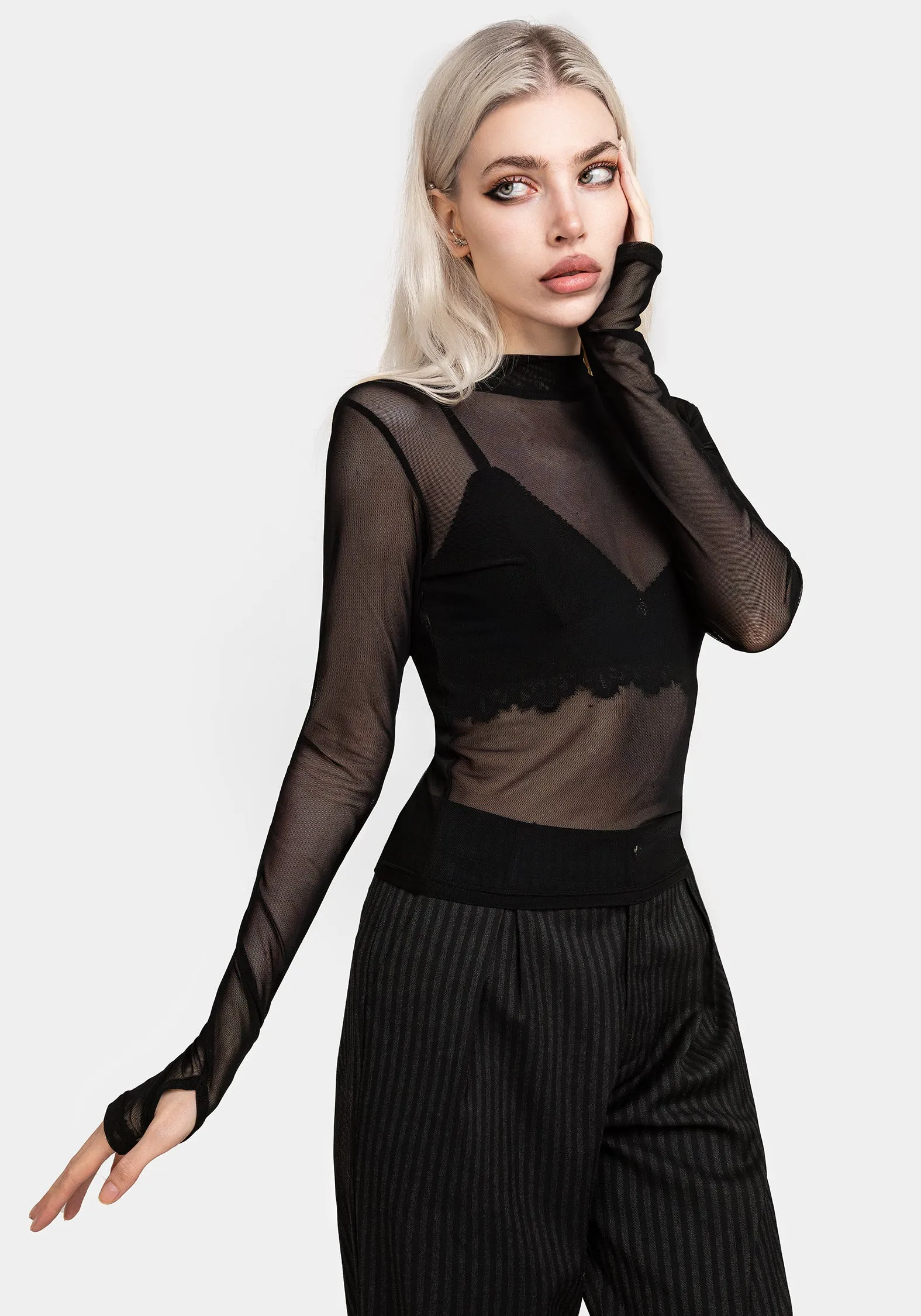 Necrosis High Neck Long Sleeve Mesh Top sold by Disturbia product image thumbnail 5