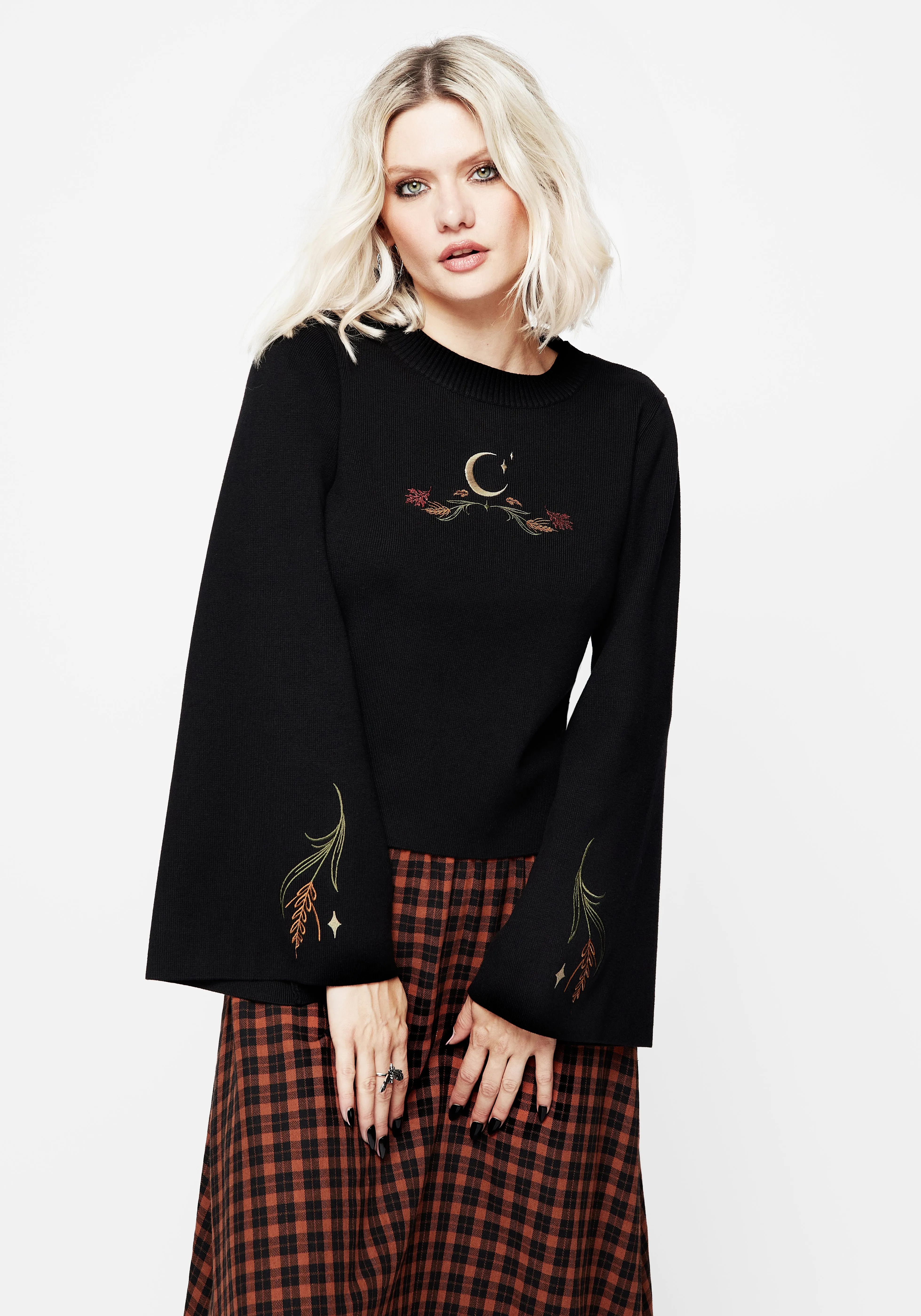 Autumnus Flare Sleeve Embroidered Knit Jumper sold by Disturbia