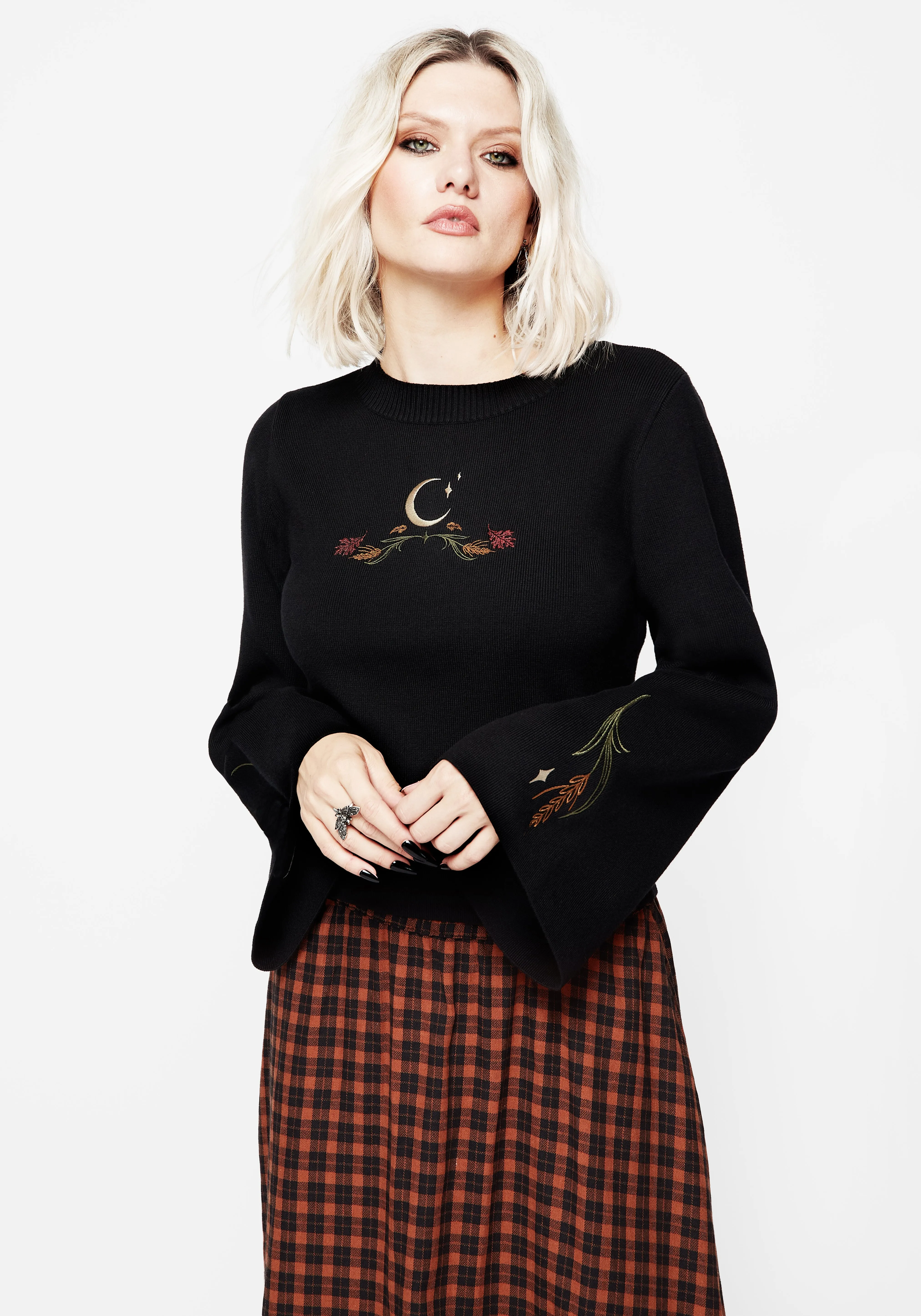 Autumnus Flare Sleeve Embroidered Knit Jumper sold by Disturbia product image thumbnail 5