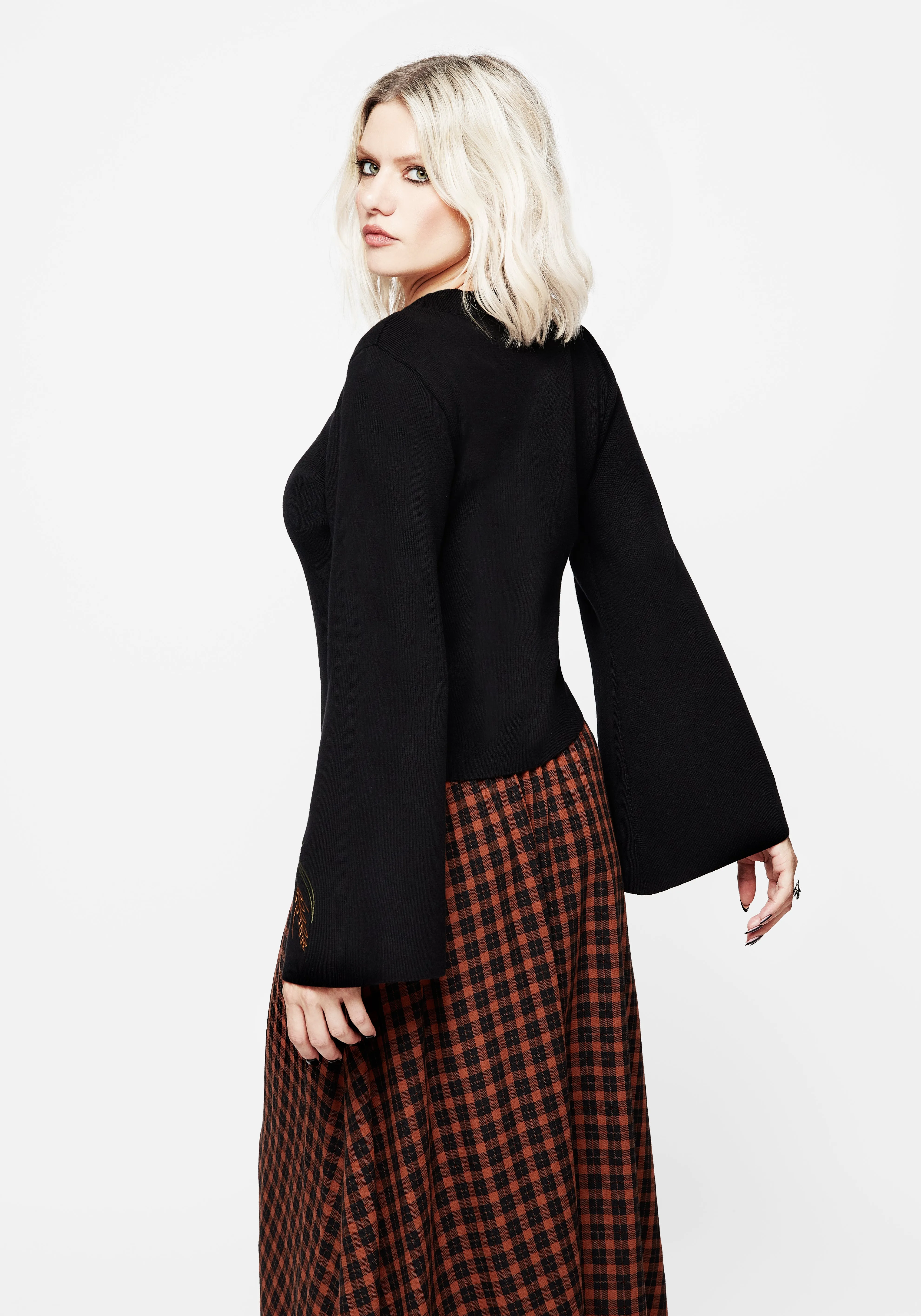 Autumnus Flare Sleeve Embroidered Knit Jumper sold by Disturbia product image thumbnail 3