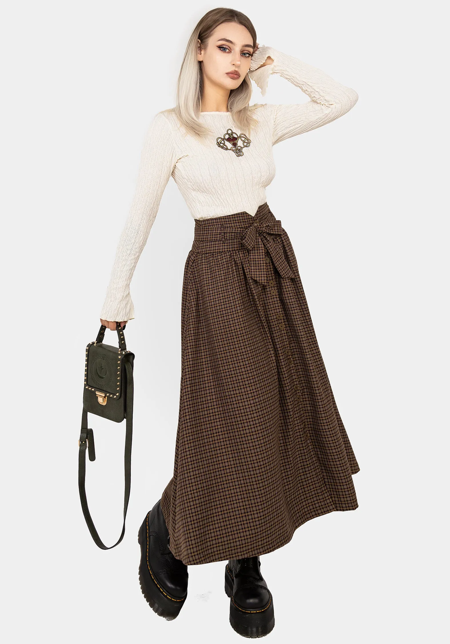 Sweetspire Check Tie Waist Midaxi Skirt sold by Disturbia product image thumbnail 4