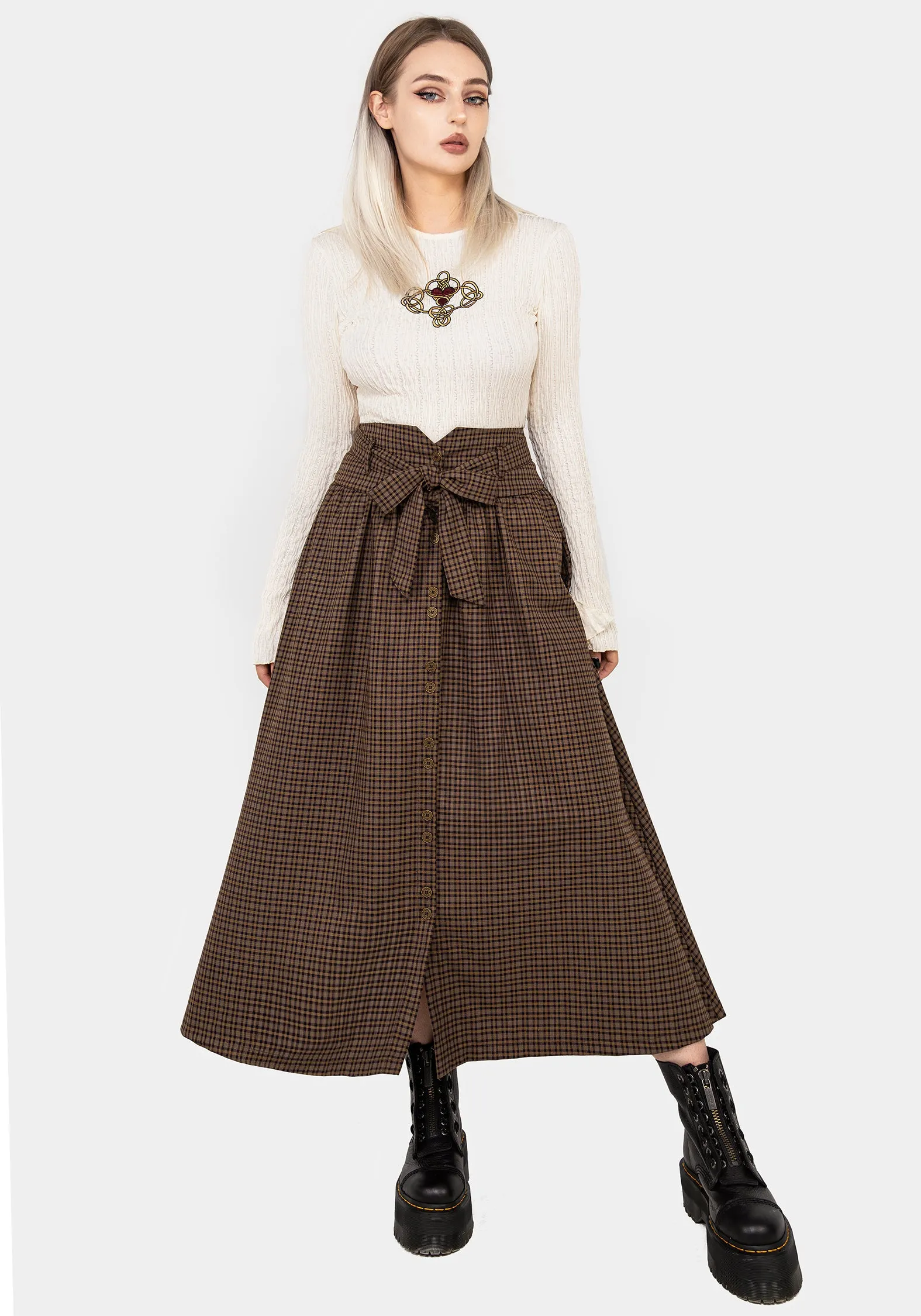 Sweetspire Check Tie Waist Midaxi Skirt sold by Disturbia product image thumbnail 5