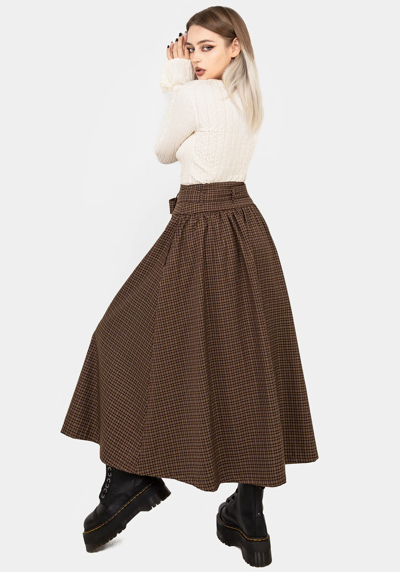 Sweetspire Check Tie Waist Midaxi Skirt sold by Disturbia product image thumbnail 3