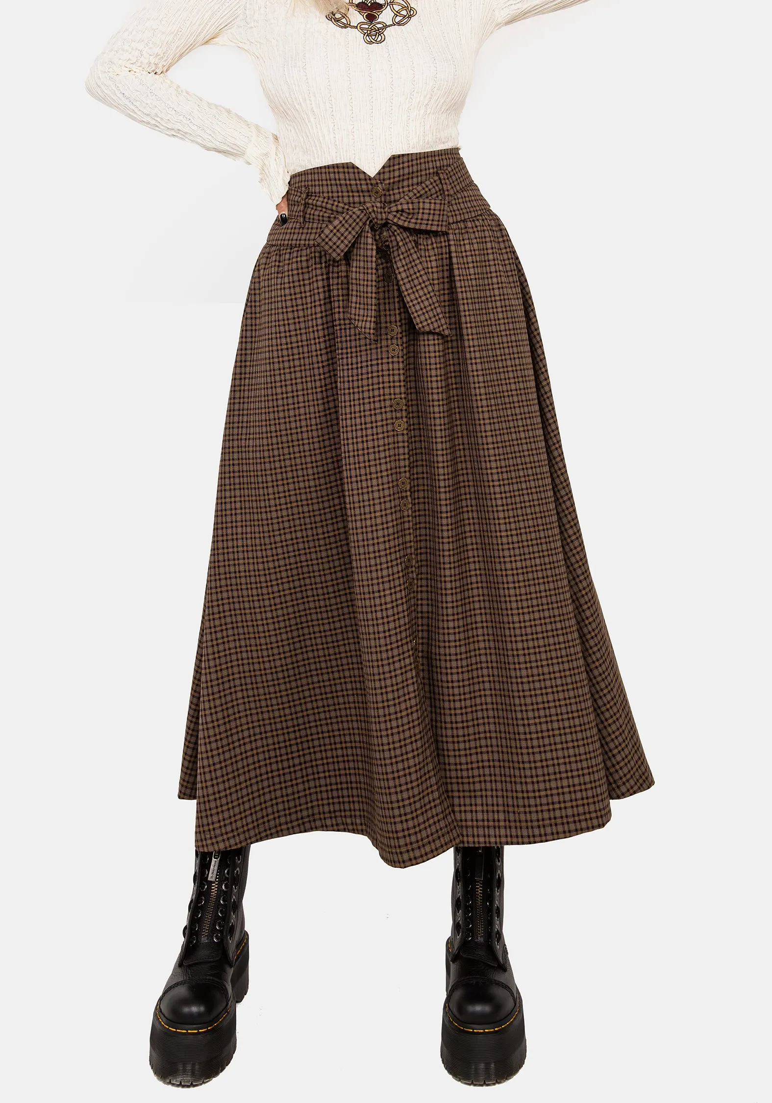 Sweetspire Check Tie Waist Midaxi Skirt sold by Disturbia