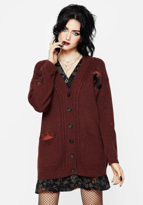 Foxfire Embroidered Cable Knit Longline Cardigan sold by Disturbia