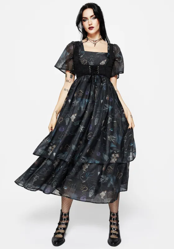 Maudeline Victoriana Print Layered Organza Midaxi Dress sold by Disturbia
