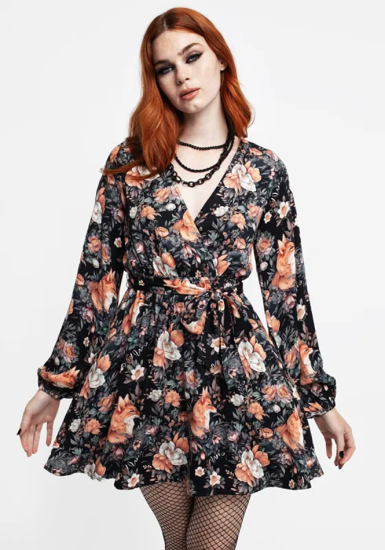 Reynard Fox Floral Mini Wrap Dress sold by Disturbia