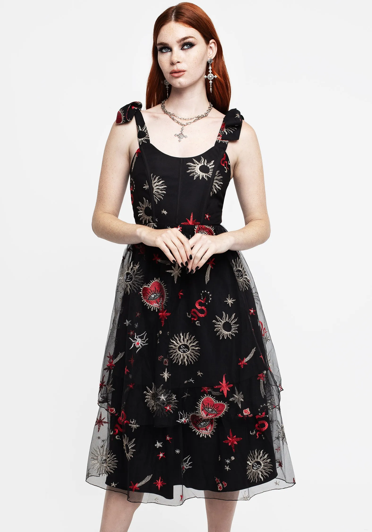 Bloodlust Embroidered Corset Midi Dress sold by Disturbia product image thumbnail 5