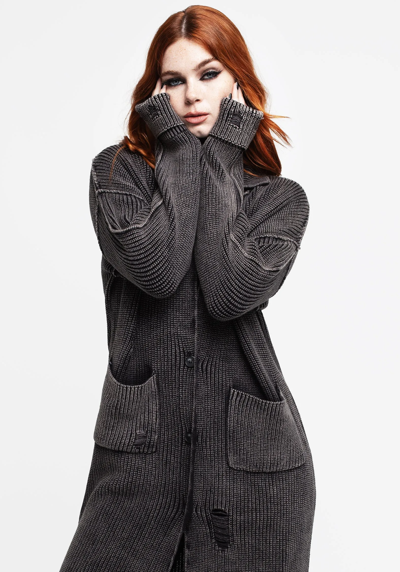 Allison Distressed Knit Longline Cardigan sold by Disturbia