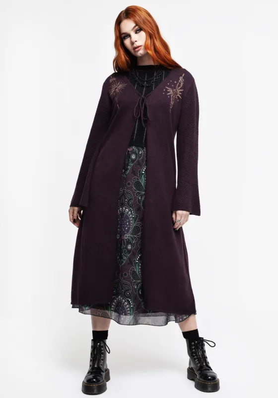 Sunniva Embroidered Tie Front Longline Knit Cardigan sold by Disturbia