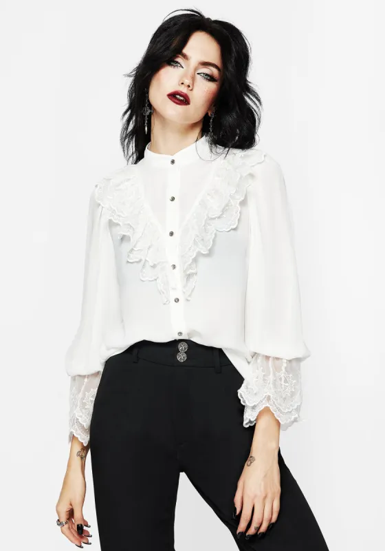 Constance Lace Frill Button Up Blouse Top sold by Disturbia