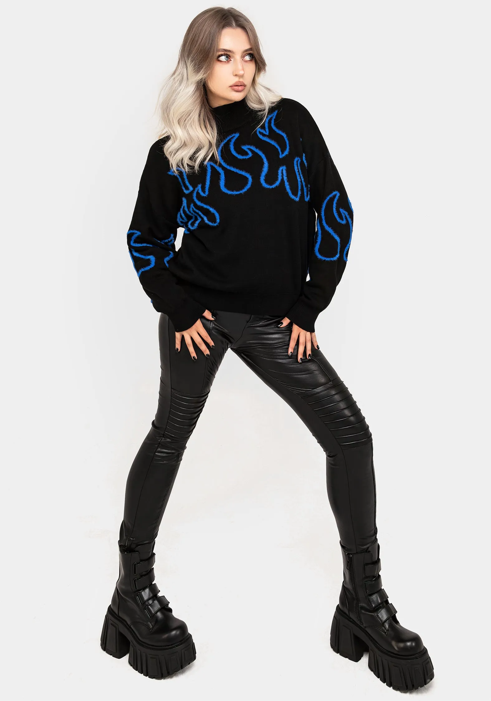 Blaze Flame Knit Jumper - Blue sold by Disturbia product image thumbnail 4