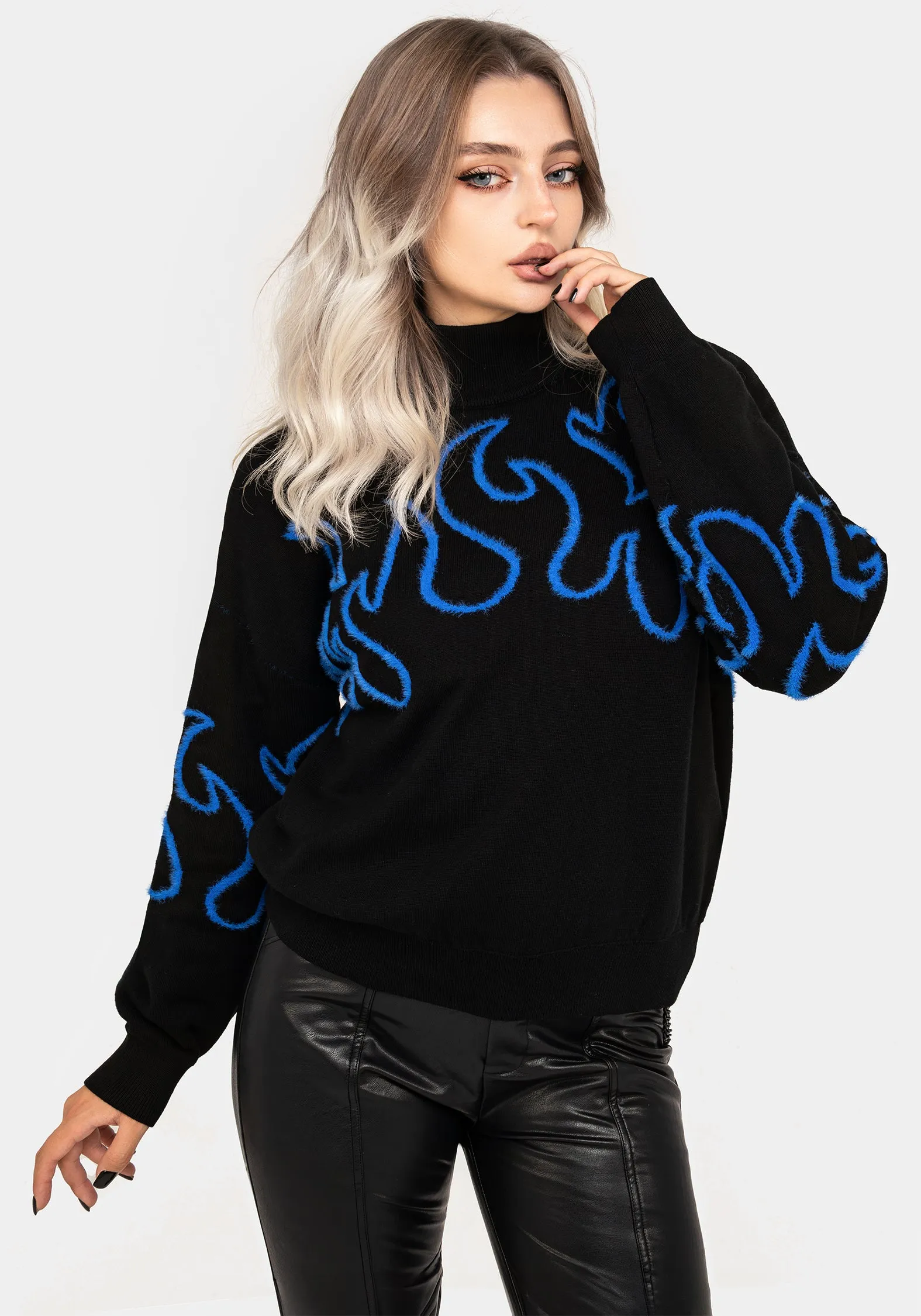 Blaze Flame Knit Jumper - Blue sold by Disturbia