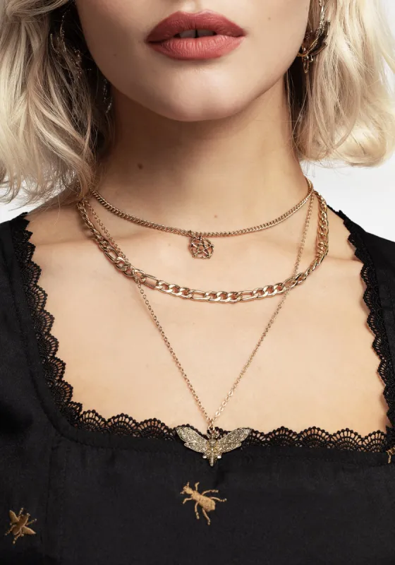 Mortmoth Layered Choker Necklace - Gold sold by Disturbia