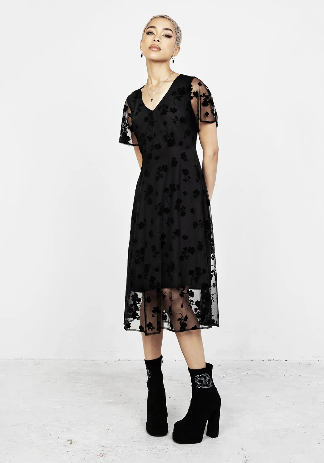 STEVIE FLOCKED MIDI DRESS sold by Disturbia product image thumbnail 4
