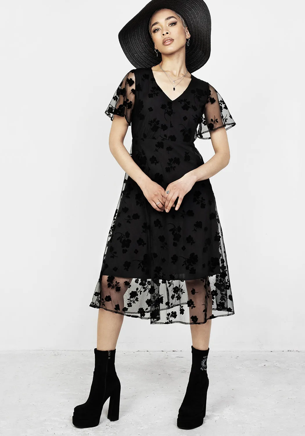 STEVIE FLOCKED MIDI DRESS sold by Disturbia