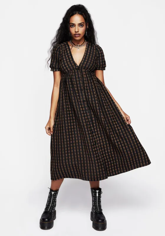 Rydal Check Button Up Midi Dress - Brown sold by Disturbia