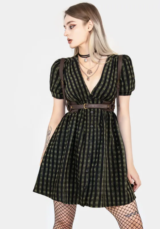 Rydal Check Button Up Mini Dress - Green sold by Disturbia